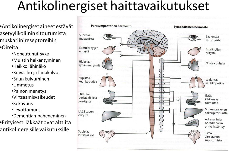 kuivuminen Ummetus Painon menetys Virtsaamisvaikeudet Sekavuus Levottomuus Dementian paheneminen Erityisesti