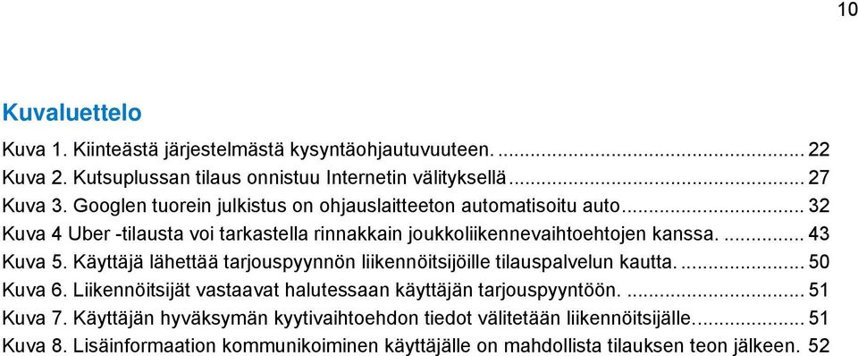 Käyttäjä lähettää tarjouspyynnön liikennöitsijöille tilauspalvelun kautta.... 50 Kuva 6. Liikennöitsijät vastaavat halutessaan käyttäjän tarjouspyyntöön.... 51 Kuva 7.