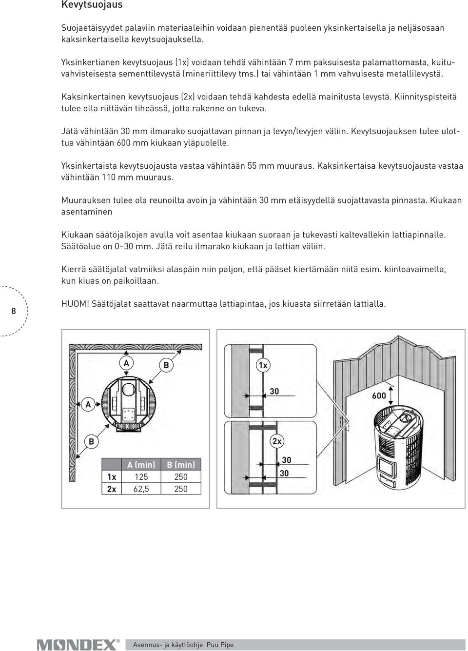 Kaksinkertainen kevytsuojaus (2x) voidaan tehdä kahdesta edellä mainitusta levystä. Kiinnityspisteitä tulee olla riittävän tiheässä, jotta rakenne on tukeva.