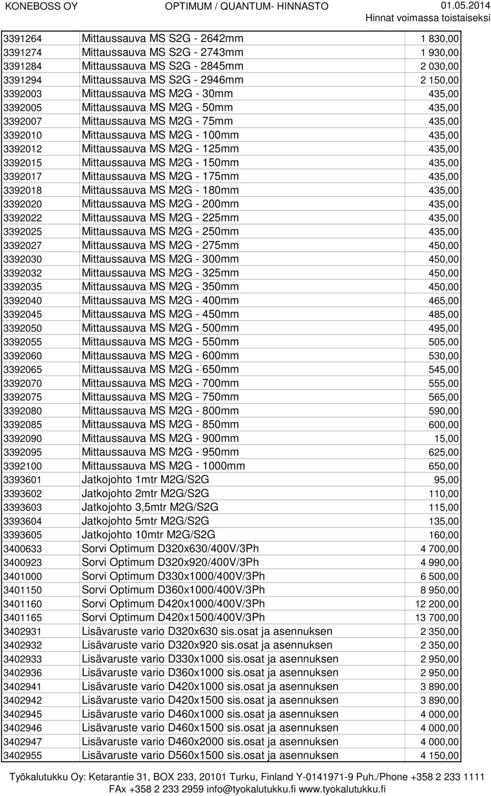 435,00 3392015 Mittaussauva MS M2G - 150mm 435,00 3392017 Mittaussauva MS M2G - 175mm 435,00 3392018 Mittaussauva MS M2G - 180mm 435,00 3392020 Mittaussauva MS M2G - 200mm 435,00 3392022 Mittaussauva