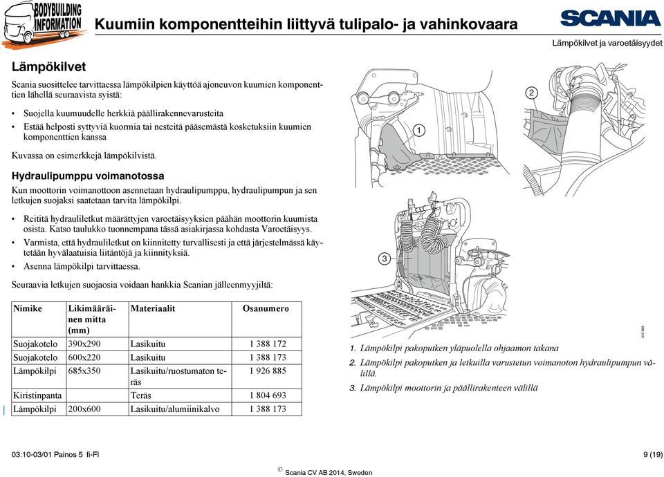 Hydraulipumppu voimanotossa Kun moottorin voimanottoon asennetaan hydraulipumppu, hydraulipumpun ja sen letkujen suojaksi saatetaan tarvita lämpökilpi.