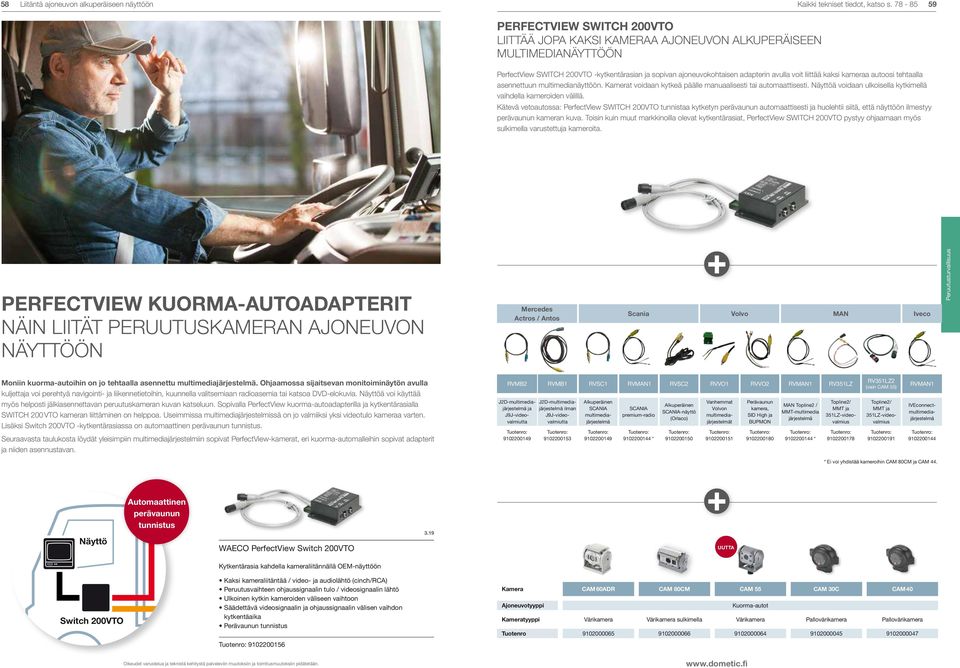 kameraa autoosi tehtaalla asennettuun multimedianäyttöön. Kamerat voidaan kytkeä päälle manuaalisesti tai automaattisesti. Näyttöä voidaan ulkoisella kytkimellä vaihdella kameroiden välillä.