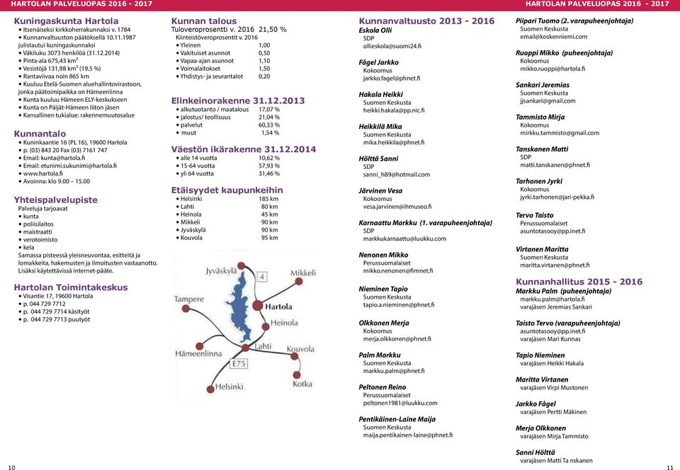 Kunta on Päijät-Hämeen liiton jäsen Kansallinen tukialue: rakennemuutosalue Kunnantalo Kuninkaantie 16 (PL 16), 19600 Hartola p. (03) 843 20 Fax (03) 7161 747 Email: kunta@hartola.fi Email: etunimi.