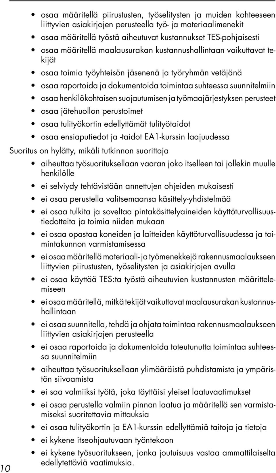 henkilökohtaisen suojautumisen ja työmaajärjestyksen perusteet osaa jätehuollon perustoimet osaa tulityökortin edellyttämät tulityötaidot osaa ensiaputiedot ja -taidot EA1-kurssin laajuudessa