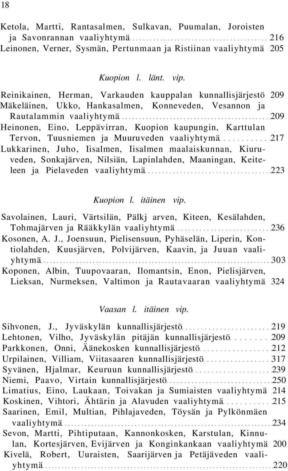 Karttulan Tervon, Tuusniemen ja Muuruveden vaaliyhtymä 217 Lukkarinen, Juho, Iisalmen, Iisalmen maalaiskunnan, Kiuruveden, Sonkajärven, Nilsiän, Lapinlahden, Maaningan, Keiteleen ja Pielaveden