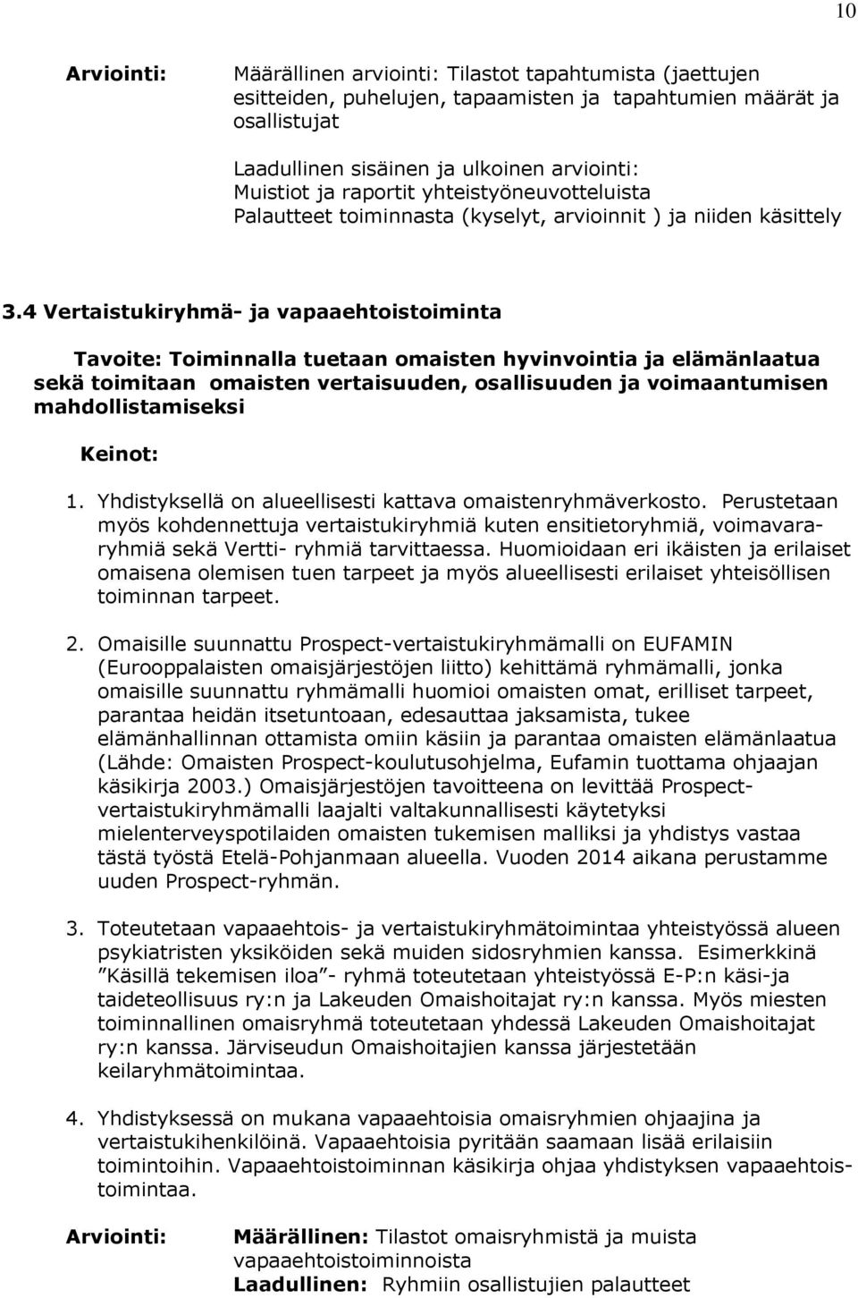 4 Vertaistukiryhmä- ja vapaaehtoistoiminta Tavoite: Toiminnalla tuetaan omaisten hyvinvointia ja elämänlaatua sekä toimitaan omaisten vertaisuuden, osallisuuden ja voimaantumisen mahdollistamiseksi