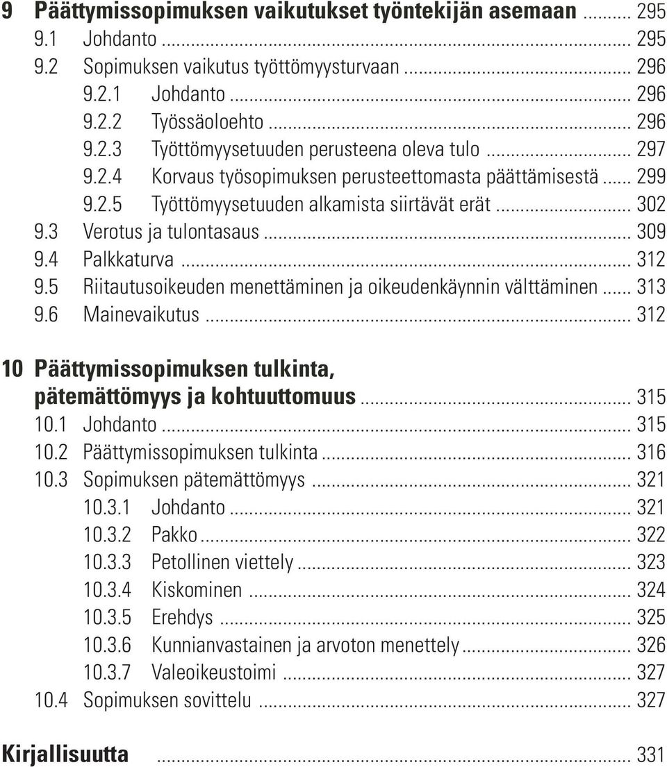 5 Riitautusoikeuden menettäminen ja oikeudenkäynnin välttäminen... 313 9.6 Mainevaikutus... 312 10 Päättymissopimuksen tulkinta, pätemättömyys ja kohtuuttomuus... 315 10.