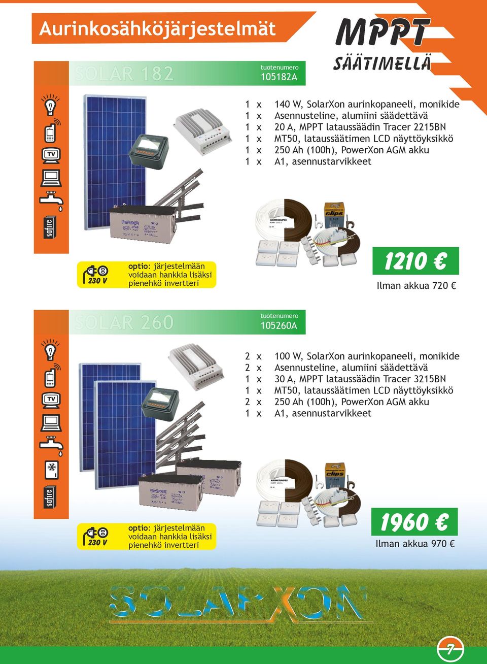 invertteri 110 Ilman akkua 70 SOLAR 60 tuotenumero 10560A x 100 W, SolarXon aurinkopaneeli, monikide x Asennusteline, alumiini säädettävä 1 x 30 A, MPPT lataussäädin Tracer 315BN