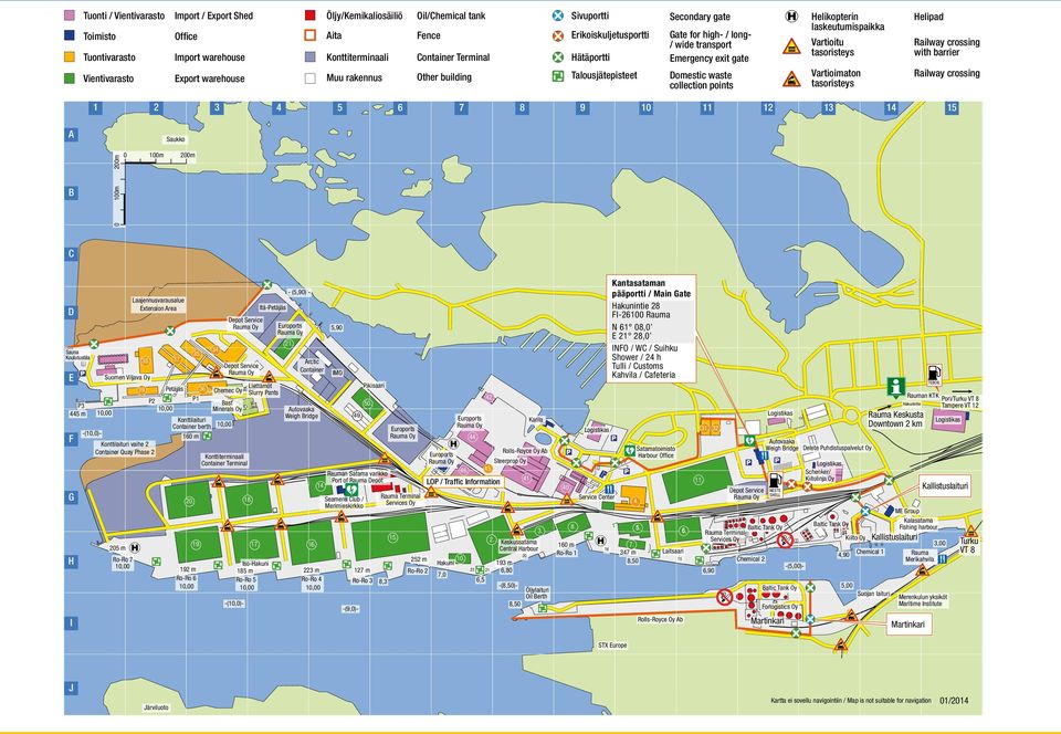 collection points Helikopterin laskeutumispaikka Vartioitu tasoristeys Vartioimaton tasoristeys Helipad Railway crossing with barrier Railway crossing 1 2 3 4 5 6 7 8 9 10 11 12 13 14 15 A B 0 100m