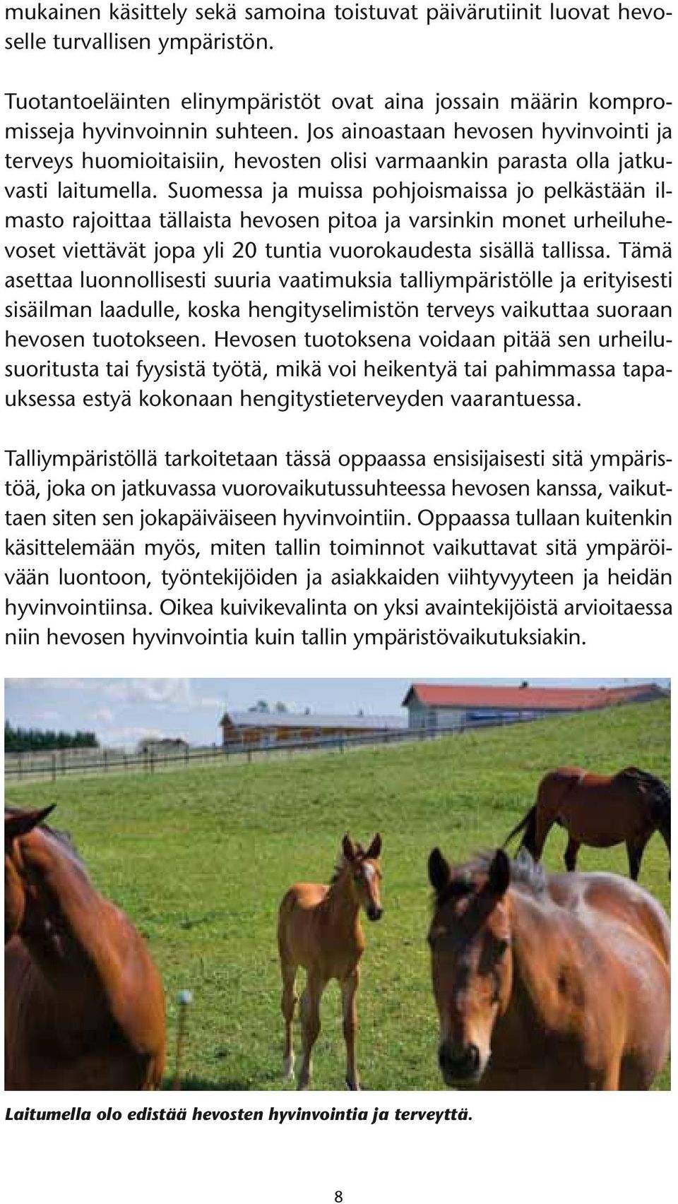Suomessa ja muissa pohjoismaissa jo pelkästään ilmasto rajoittaa tällaista hevosen pitoa ja varsinkin monet urheiluhevoset viettävät jopa yli 20 tuntia vuorokaudesta sisällä tallissa.