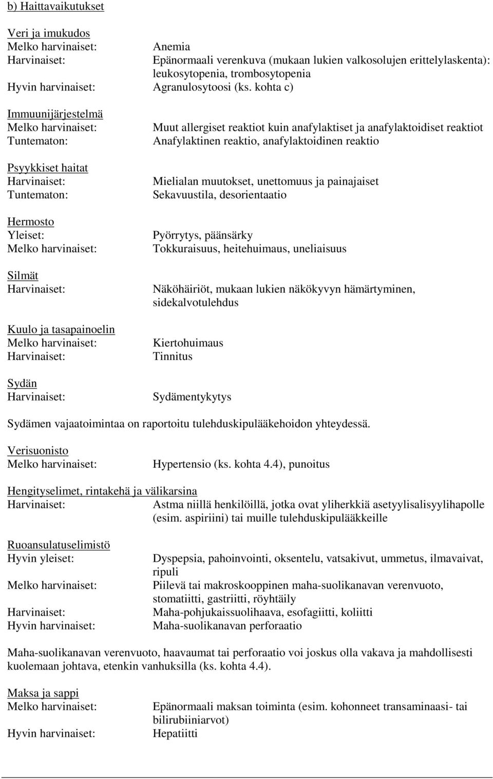 Anafylaktinen reaktio, anafylaktoidinen reaktio Mielialan muutokset, unettomuus ja painajaiset Sekavuustila, desorientaatio Pyörrytys, päänsärky Tokkuraisuus, heitehuimaus, uneliaisuus Näköhäiriöt,