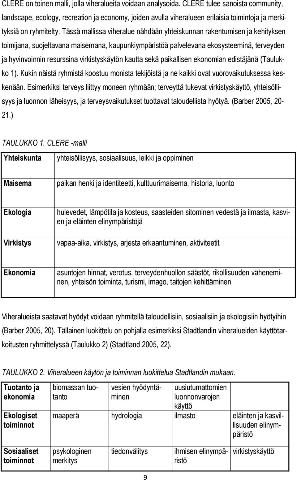 Tässä mallissa viheralue nähdään yhteiskunnan rakentumisen ja kehityksen toimijana, suojeltavana maisemana, kaupunkiympäristöä palvelevana ekosysteeminä, terveyden ja hyvinvoinnin resurssina