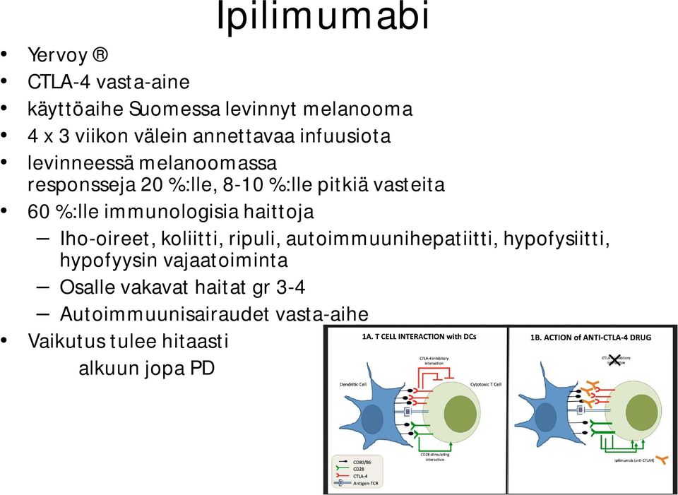 %:lle immunologisia haittoja Iho-oireet, koliitti, ripuli, autoimmuunihepatiitti, hypofysiitti,