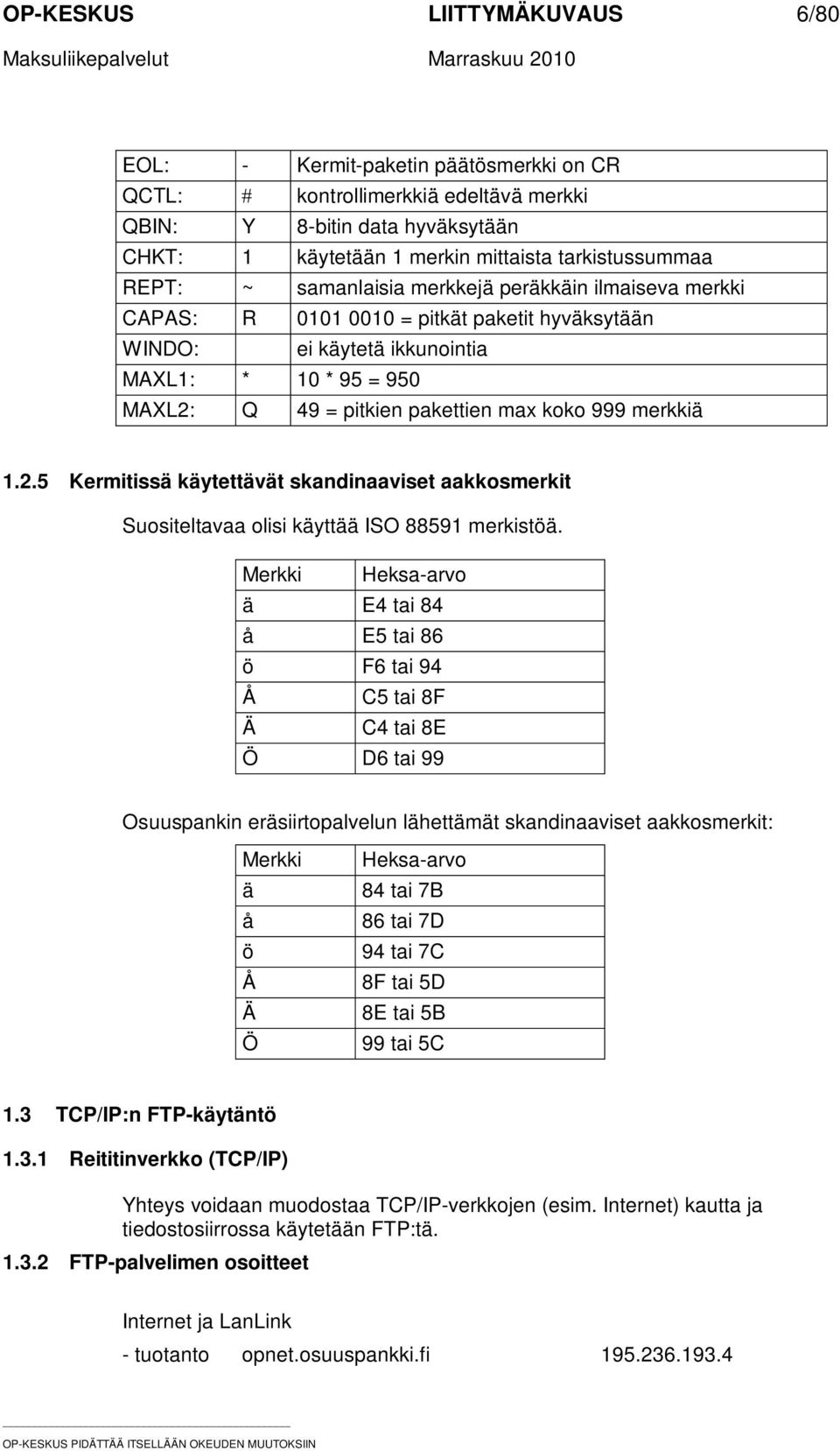 999 merkkiä 1.2.5 Kermitissä käytettävät skandinaaviset aakkosmerkit Suositeltavaa olisi käyttää ISO 88591 merkistöä.