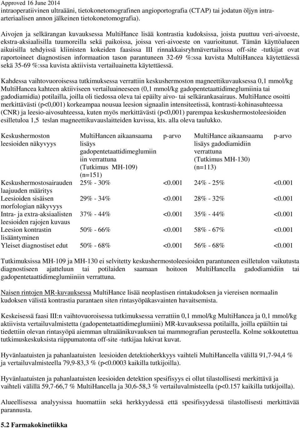 Tämän käyttöalueen aikuisilla tehdyissä kliinisten kokeiden faasissa III rinnakkaisryhmävertailussa off-site -tutkijat ovat raportoineet diagnostisen informaation tason parantuneen 32-69 %:ssa