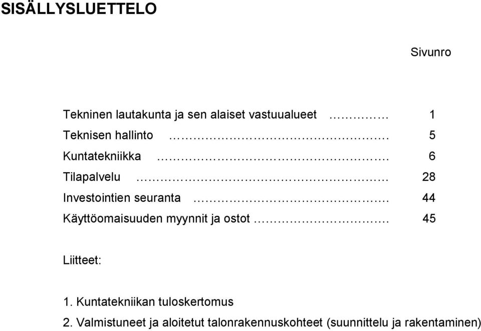 44 Käyttöomaisuuden myynnit ja ostot. 45 Liitteet: 1.