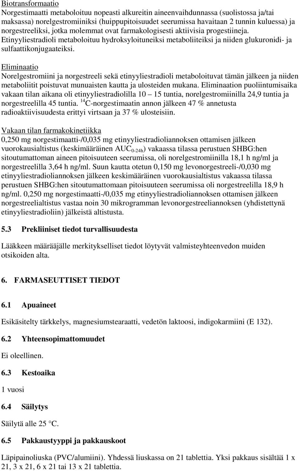 Eliminaatio Norelgestromiini ja norgestreeli sekä etinyyliestradioli metaboloituvat tämän jälkeen ja niiden metaboliitit poistuvat munuaisten kautta ja ulosteiden mukana.