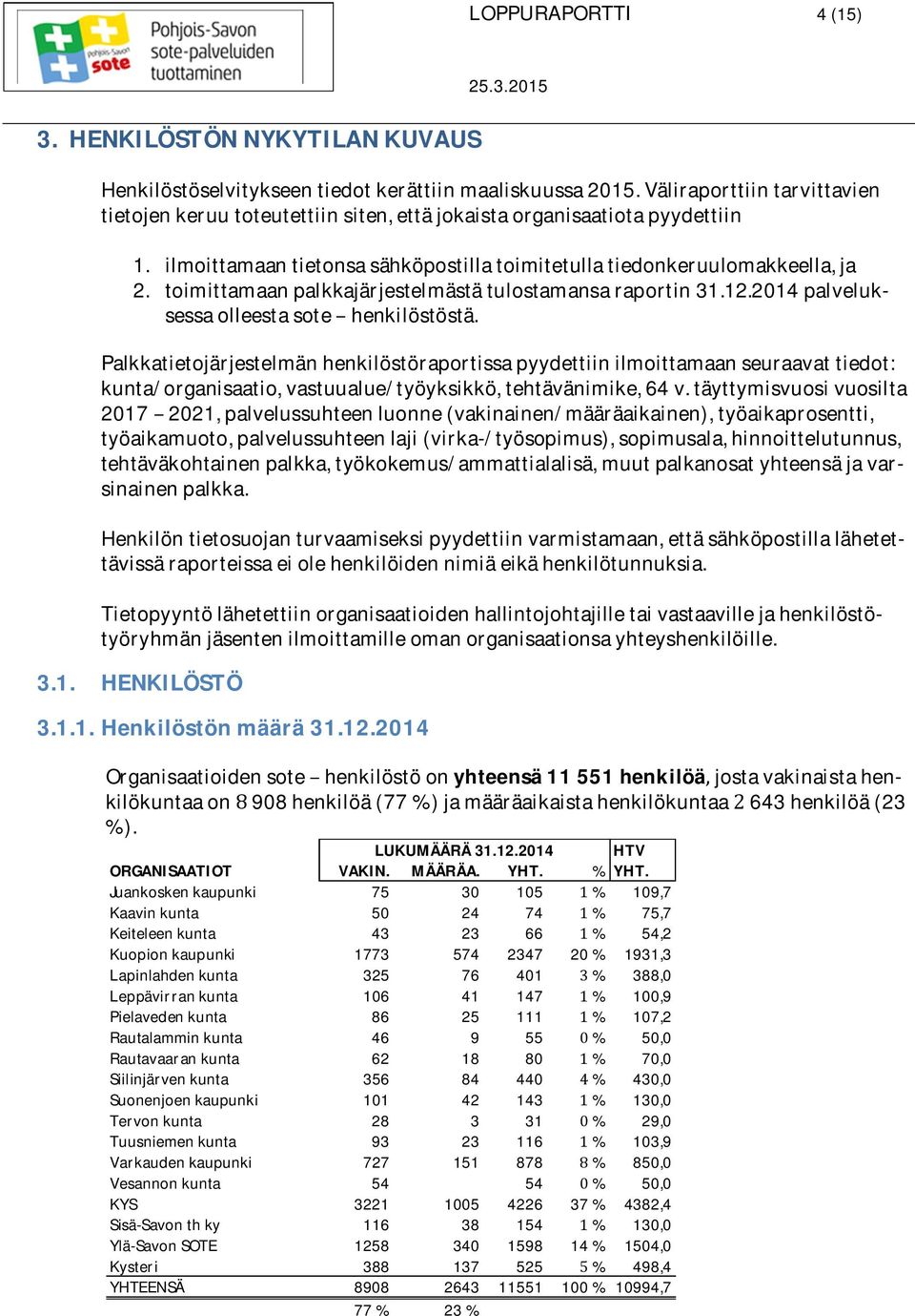 toimittamaanpalkkajärjestelmästätulostamansaraportin31.12.2014palveluksessaolleestasotehenkilöstöstä.