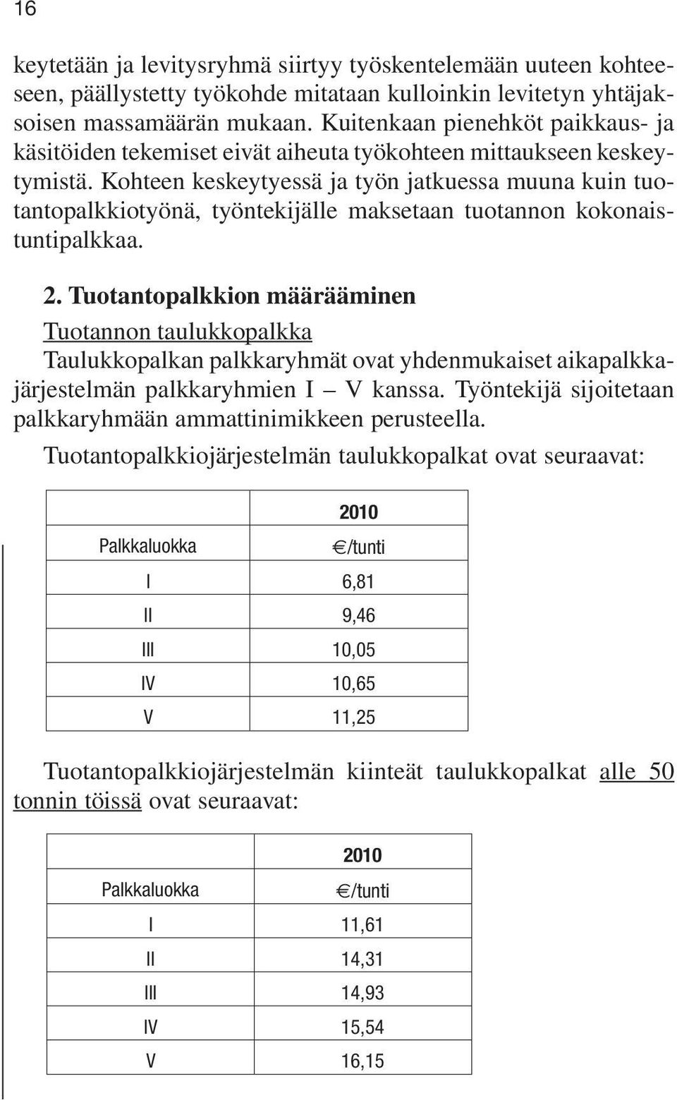 Kohteen keskeytyessä ja työn jatkuessa muuna kuin tuotantopalkkiotyönä, työntekijälle maksetaan tuotannon kokonaistuntipalkkaa. 2.