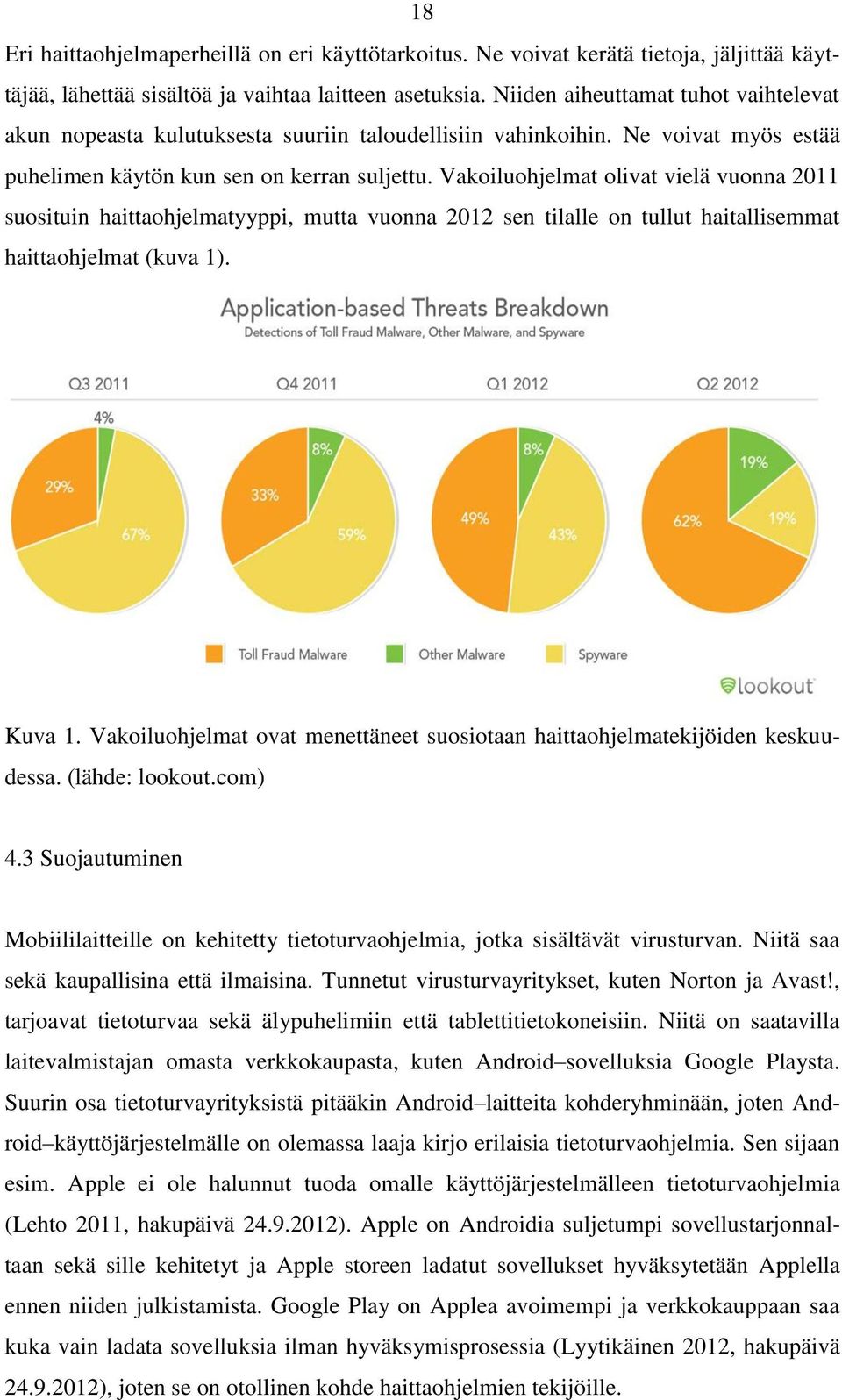 Vakoiluohjelmat olivat vielä vuonna 2011 suosituin haittaohjelmatyyppi, mutta vuonna 2012 sen tilalle on tullut haitallisemmat haittaohjelmat (kuva 1). Kuva 1.