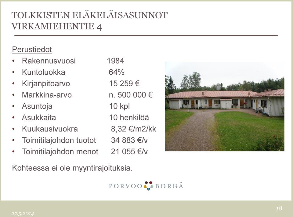 500 000 Asuntoja 10 kpl Asukkaita 10 henkilöä Kuukausivuokra 8,32 /m2/kk