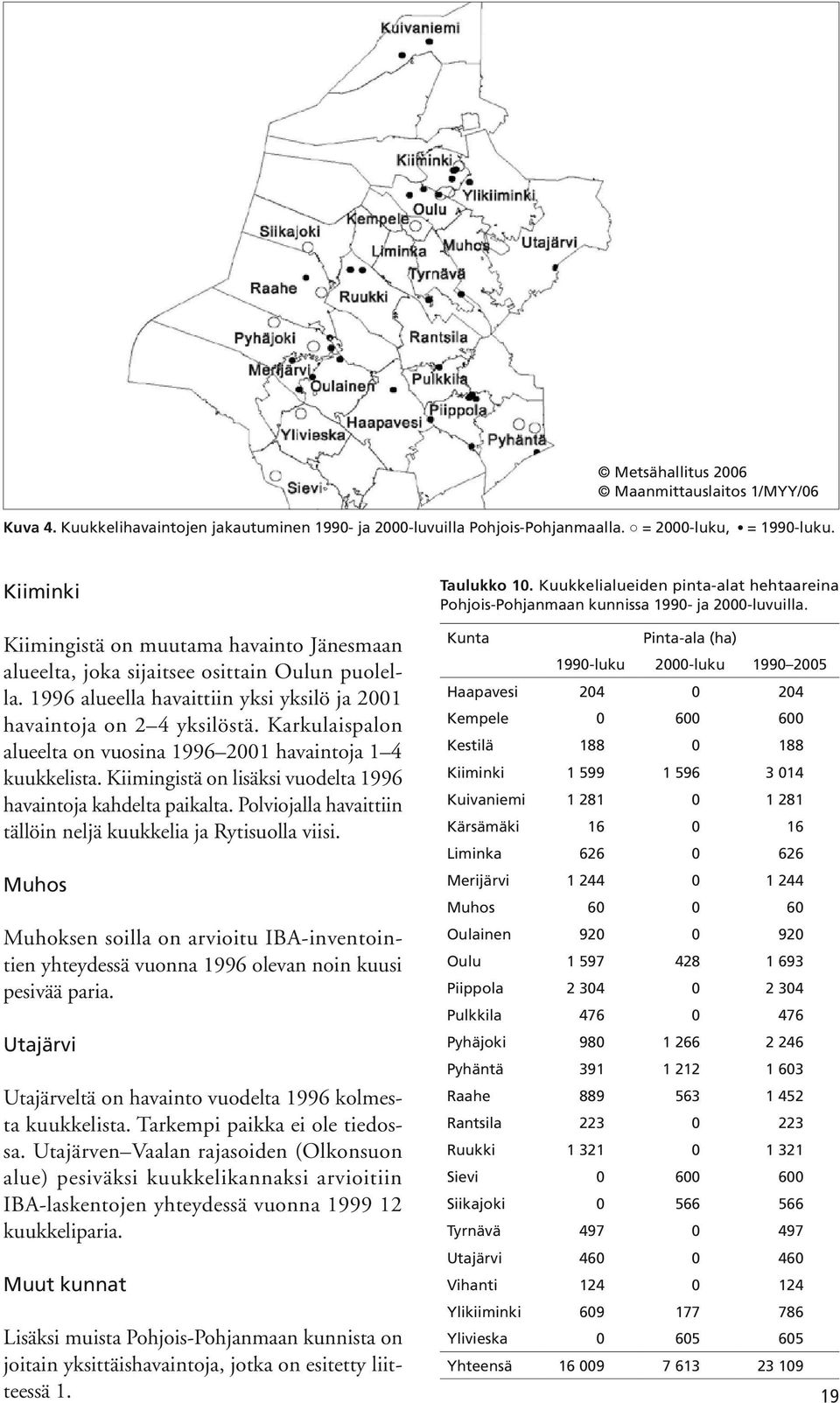 Karkulaispalon alueelta on vuosina 1996 2001 havaintoja 1 4 kuukkelista. Kiimingistä on lisäksi vuodelta 1996 havaintoja kahdelta paikalta.