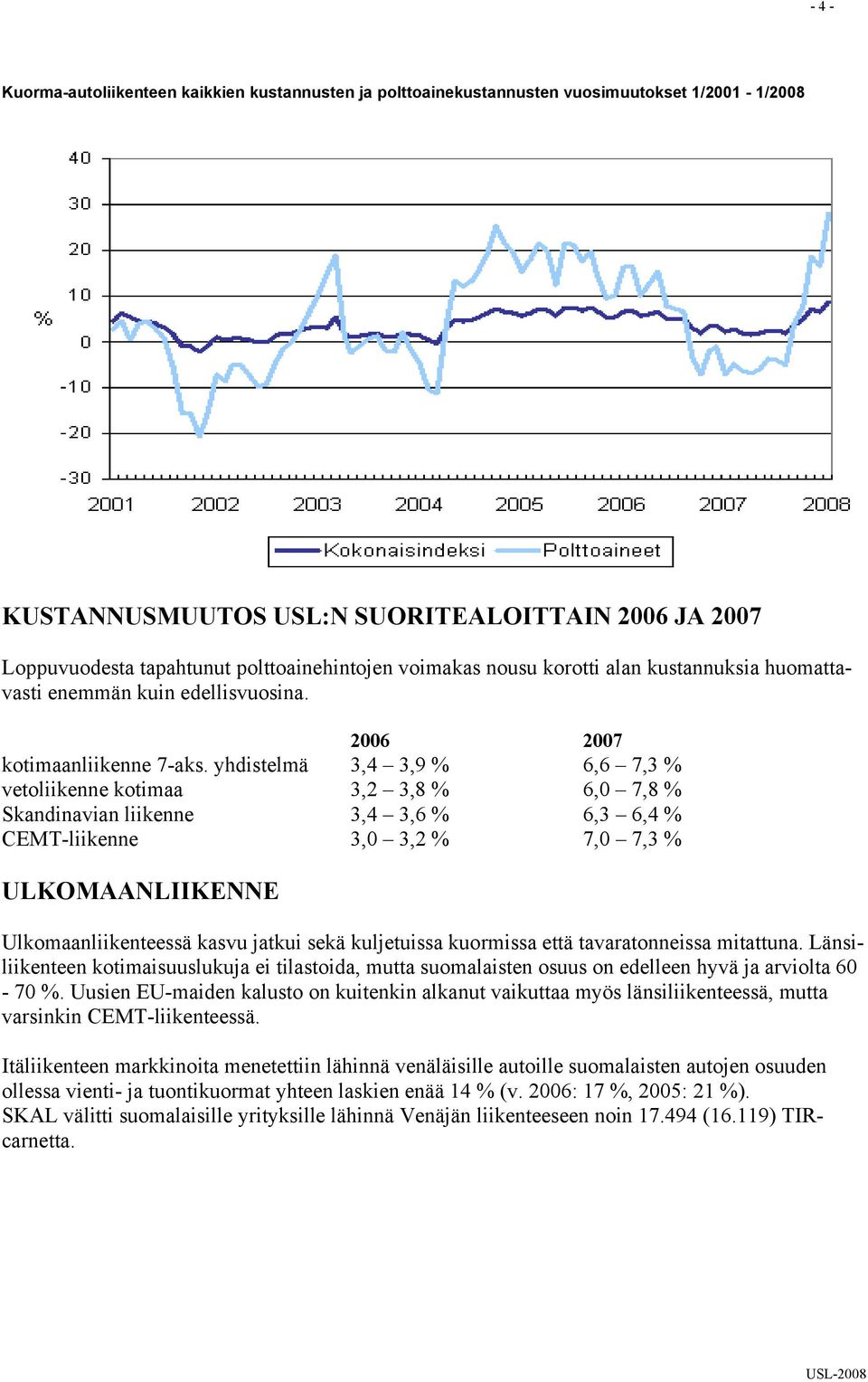 yhdistelmä 3,4 3,9 % 6,6 7,3 % vetoliikenne kotimaa 3,2 3,8 % 6,0 7,8 % Skandinavian liikenne 3,4 3,6 % 6,3 6,4 % CEMT-liikenne 3,0 3,2 % 7,0 7,3 % ULKOMAANLIIKENNE Ulkomaanliikenteessä kasvu jatkui