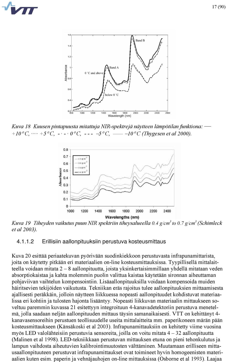 Tiheyden vaikutus puun NIR spektriin tiheysalueella 0.4 g/cm 3 to 0.7 g/cm 3 (Schimleck et al 2003). 4.1.