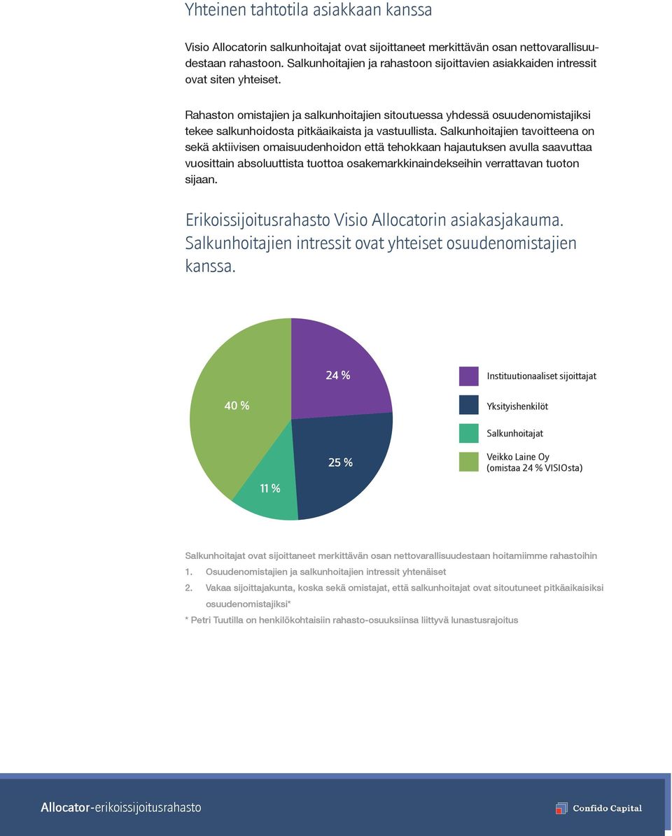 Rahaston omistajien ja salkunhoitajien sitoutuessa yhdessä osuudenomistajiksi tekee salkunhoidosta pitkäaikaista ja vastuullista.