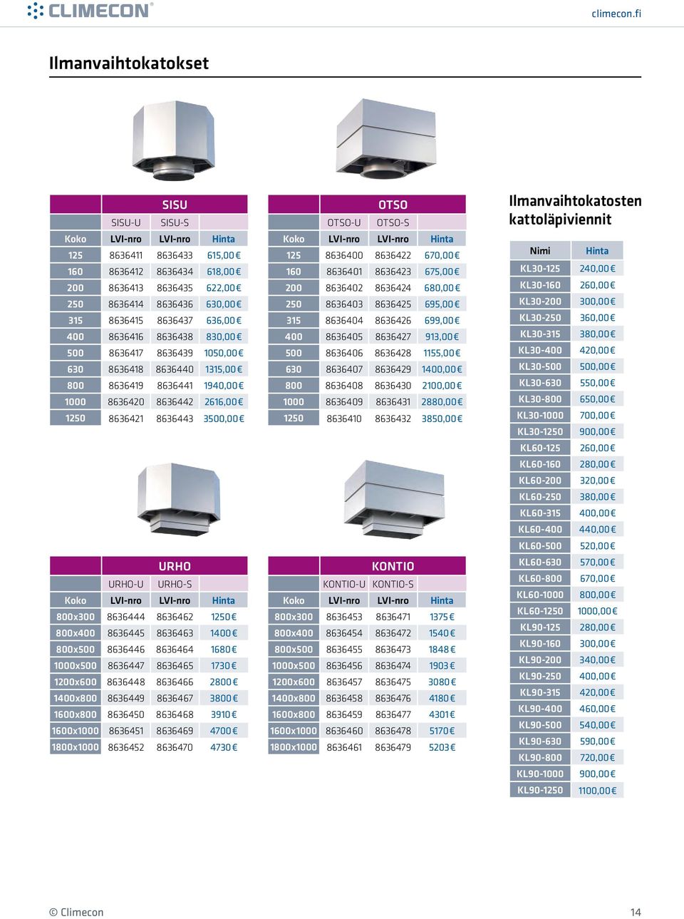 LVI-nro LVI-nro Hinta 800x300 8636444 8636462 1250 800x400 8636445 8636463 1400 800x500 8636446 8636464 1680 1000x500 8636447 8636465 1730 1200x600 8636448 8636466 2800 1400x800 8636449 8636467 3800