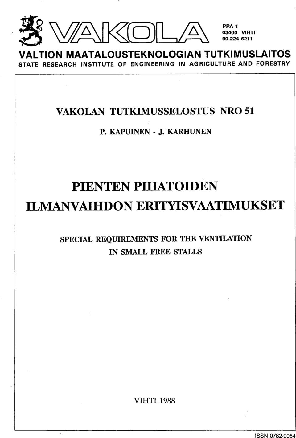 TUTKIMUSSELOSTUS NRO 51 P. KAPUINEN - J.