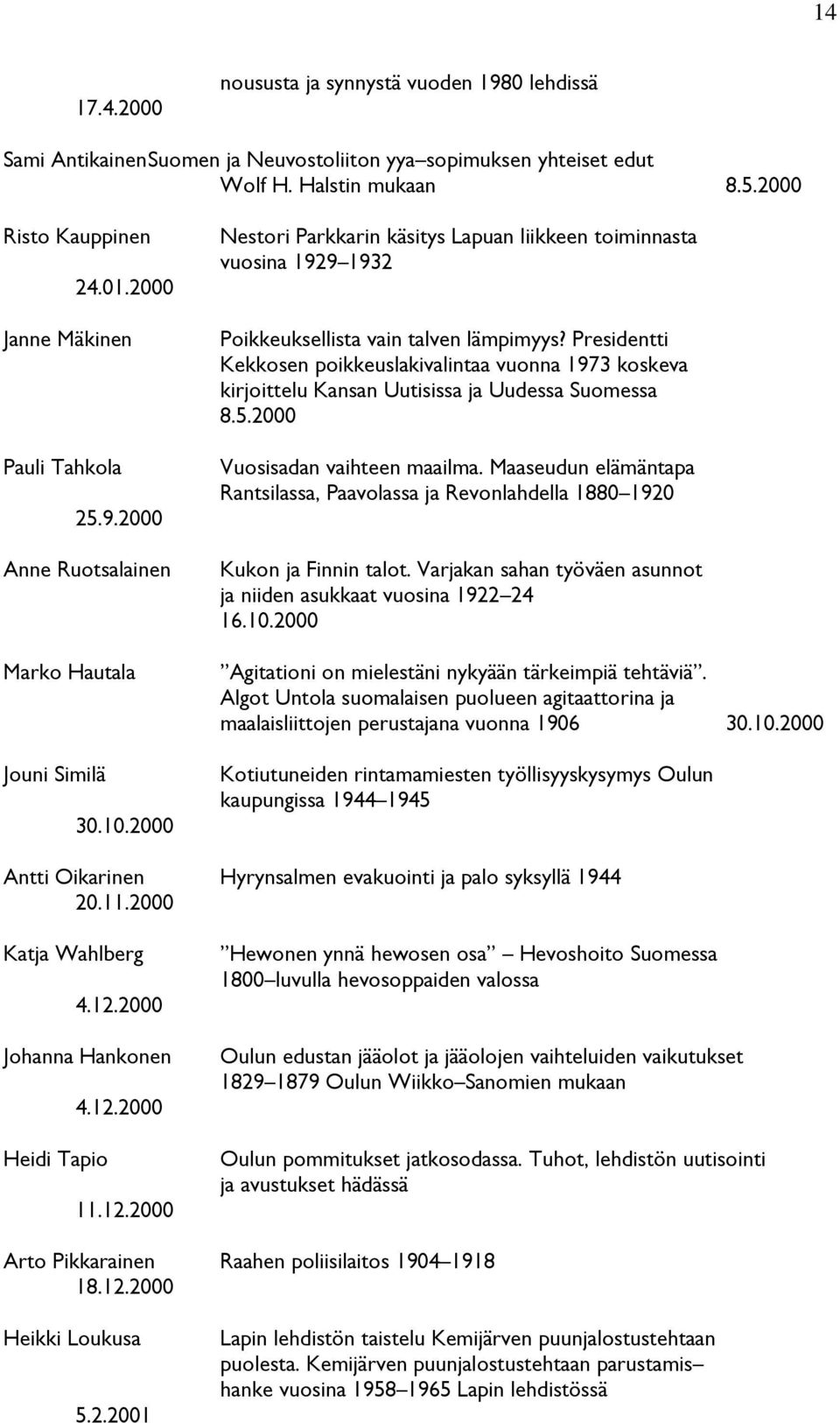 2000 Nestori Parkkarin käsitys Lapuan liikkeen toiminnasta vuosina 1929 1932 Poikkeuksellista vain talven lämpimyys?