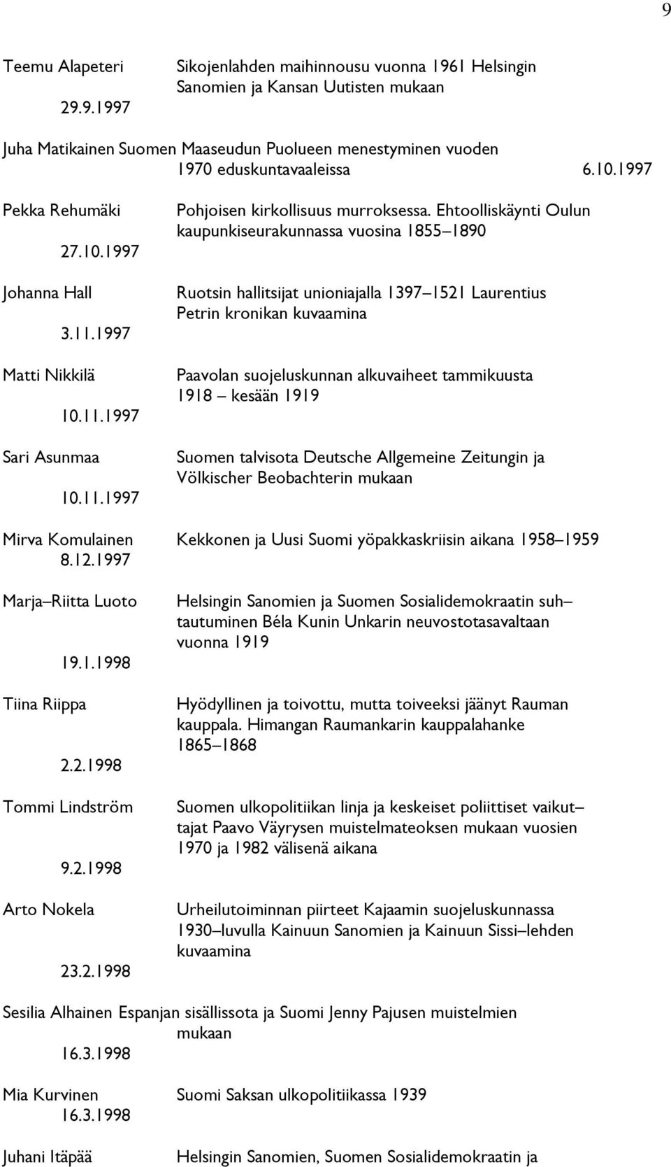 Ehtoolliskäynti Oulun kaupunkiseurakunnassa vuosina 1855 1890 Ruotsin hallitsijat unioniajalla 1397 1521 Laurentius Petrin kronikan kuvaamina Paavolan suojeluskunnan alkuvaiheet tammikuusta 1918
