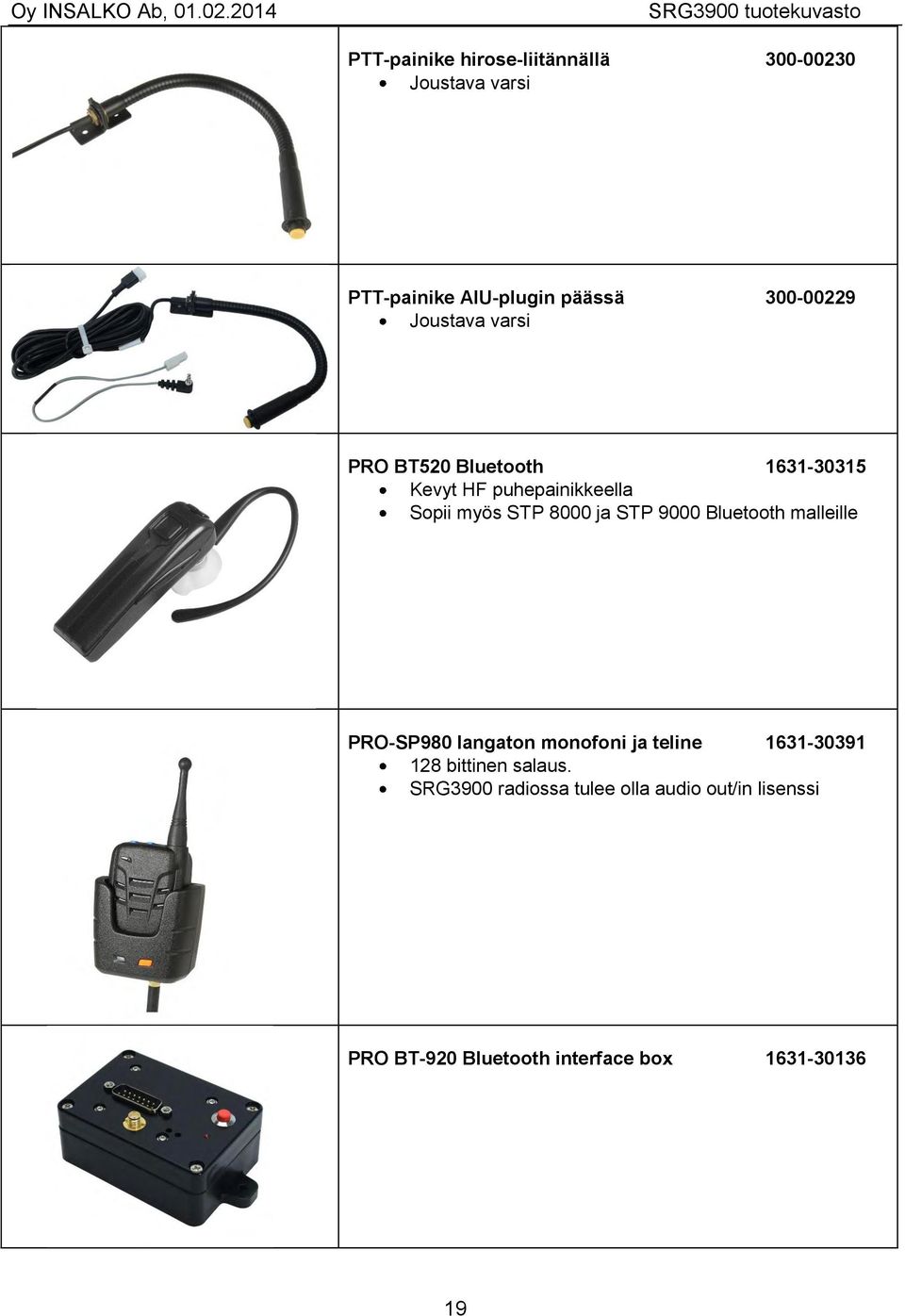 STP 8000 ja STP 9000 Bluetooth malleille PRO-SP980 langaton monofoni ja teline 1631-30391 128 bittinen