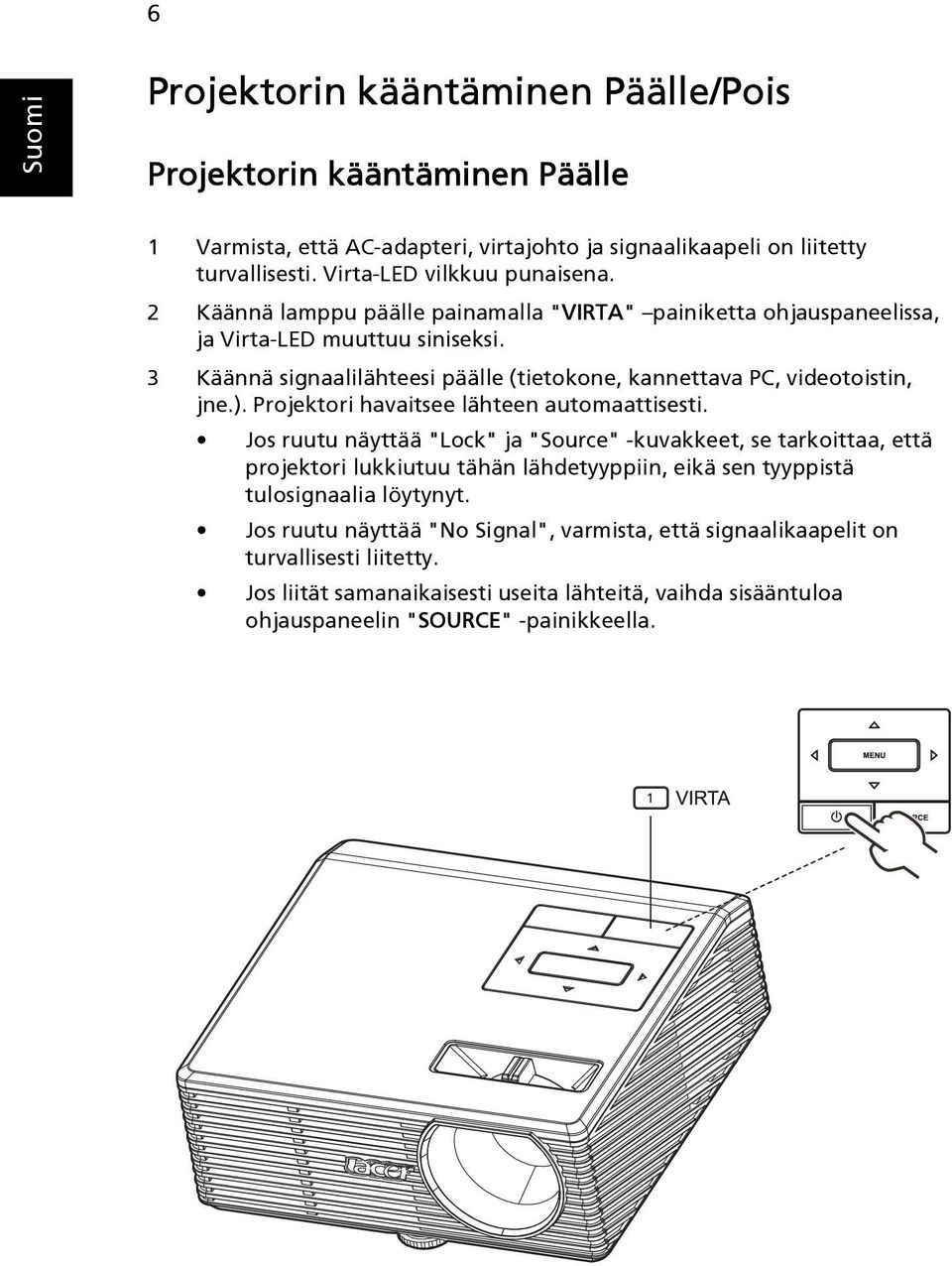 Projektori havaitsee lähteen automaattisesti.