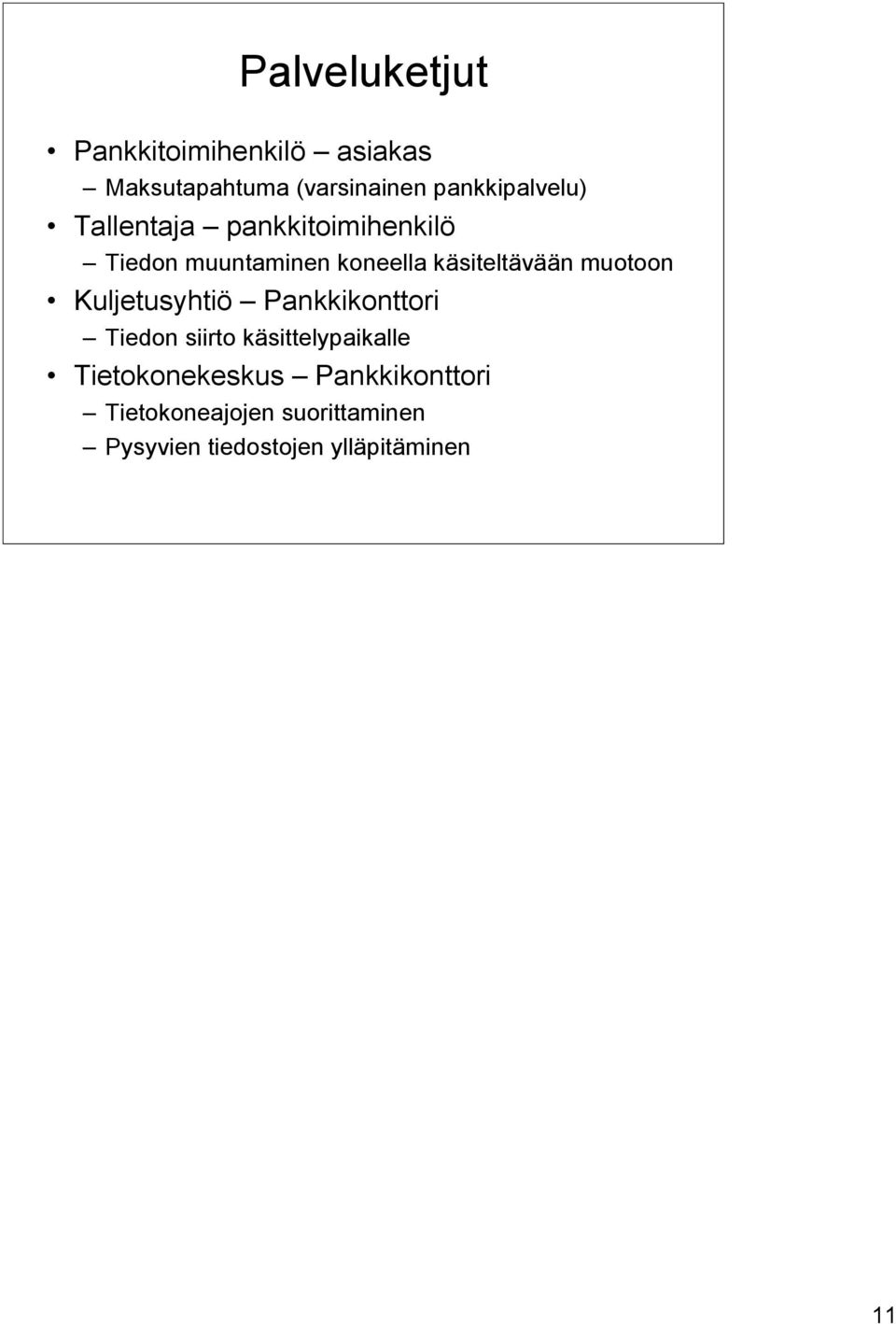 käsiteltävään muotoon Kuljetusyhtiö Pankkikonttori Tiedon siirto