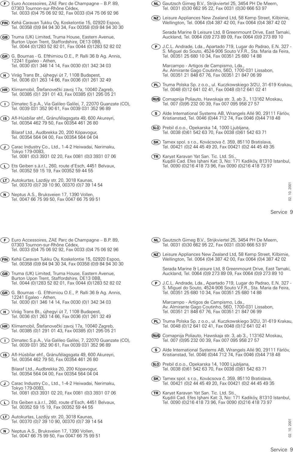 Ralli 6 & Ag. Annis, Egaleo - Athen, Tel. 000 (0) 6, Fax 000 (0) 0 Virág Trans Bt., újhegyi út 7, 08 Budapest, Tel. 006 (0) 6 66, Fax 006 (0) 6 9 Klimamobil, Stefanovecki zavoj 7a, 000 Zagreb, Tel.