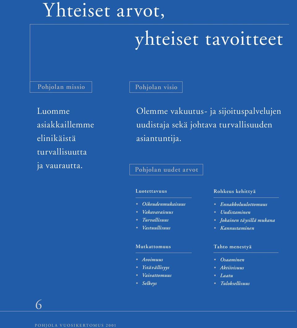 Pohjolan uudet arvot Luotettavuus Oikeudenmukaisuus Vakavaraisuus Turvallisuus Vastuullisuus Rohkeus kehittyä Ennakkoluulottomuus