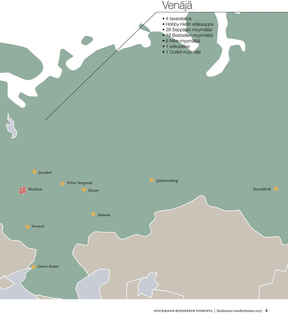 Moskova Jaroslavl Nižni Novgorod Kazan Jekaterinburg Novosibirsk Samara