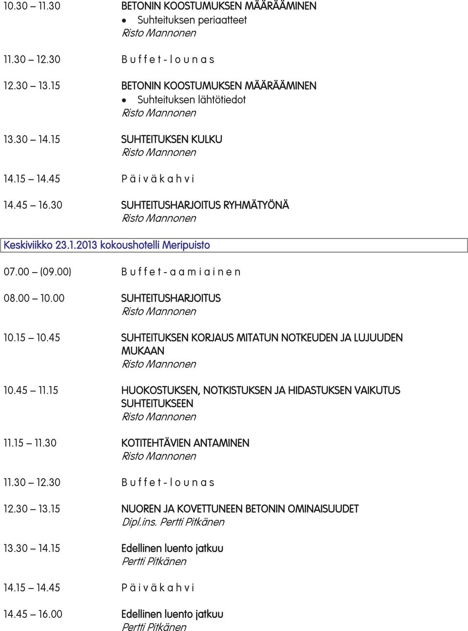 45 SUHTEITUKSEN KORJAUS MITATUN NOTKEUDEN JA LUJUUDEN MUKAAN 10.45 11.15 HUOKOSTUKSEN, NOTKISTUKSEN JA HIDASTUKSEN VAIKUTUS SUHTEITUKSEEN 11.15 11.