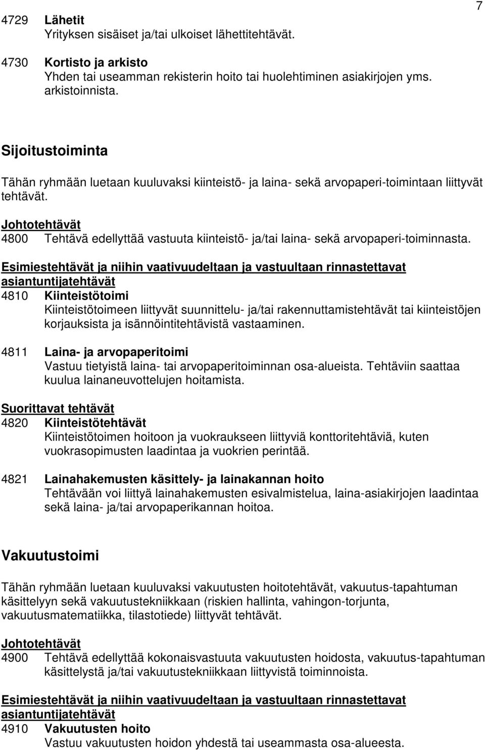 4800 Tehtävä edellyttää vastuuta kiinteistö- ja/tai laina- sekä arvopaperi-toiminnasta.
