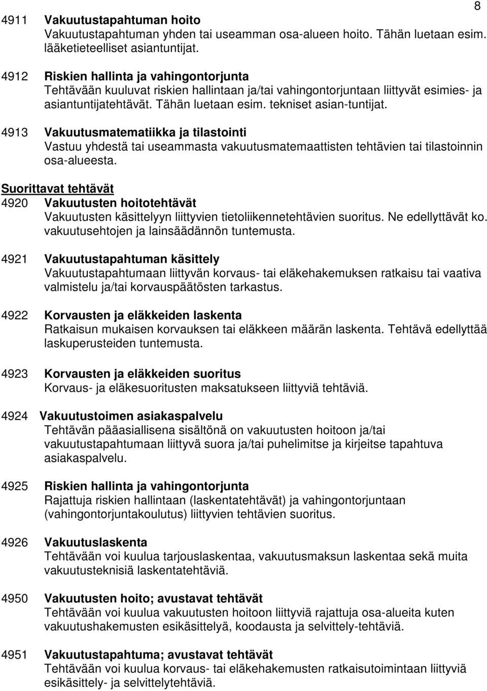 4913 Vakuutusmatematiikka ja tilastointi Vastuu yhdestä tai useammasta vakuutusmatemaattisten tehtävien tai tilastoinnin osa-alueesta.