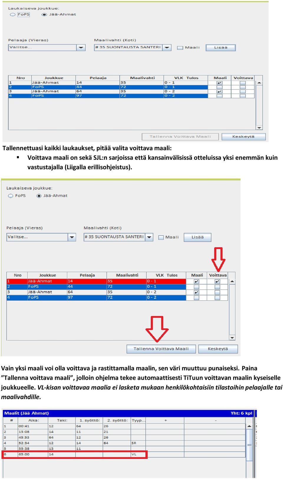 Vain yksi maali voi olla voittava ja rastittamalla maalin, sen väri muuttuu punaiseksi.