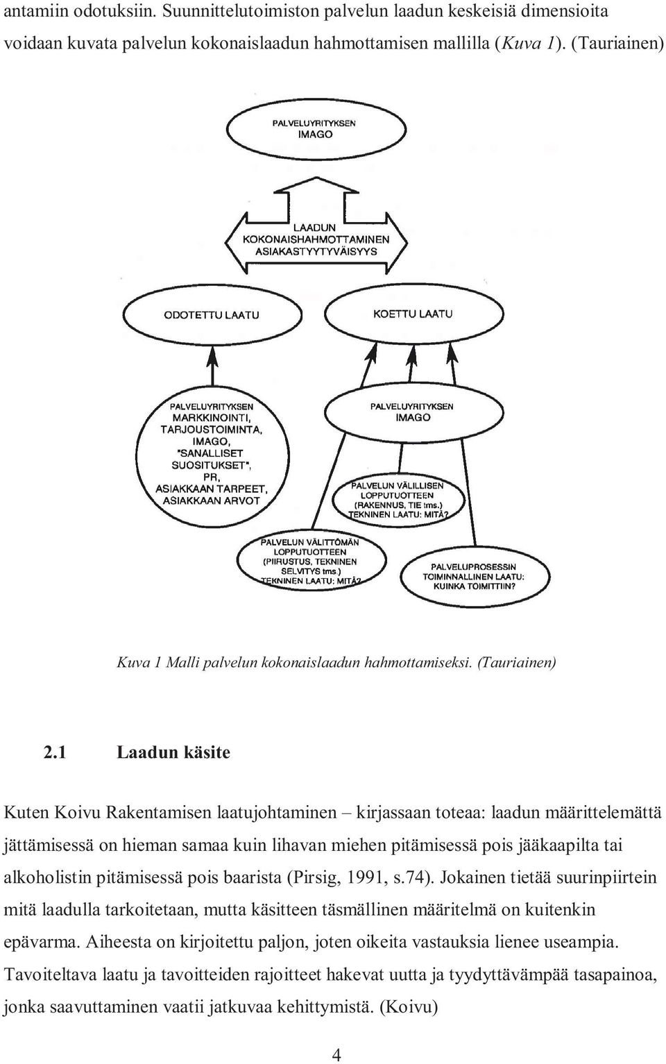 1 Laadun käsite Kuten Koivu Rakentamisen laatujohtaminen kirjassaan toteaa: laadun määrittelemättä jättämisessä on hieman samaa kuin lihavan miehen pitämisessä pois jääkaapilta tai alkoholistin