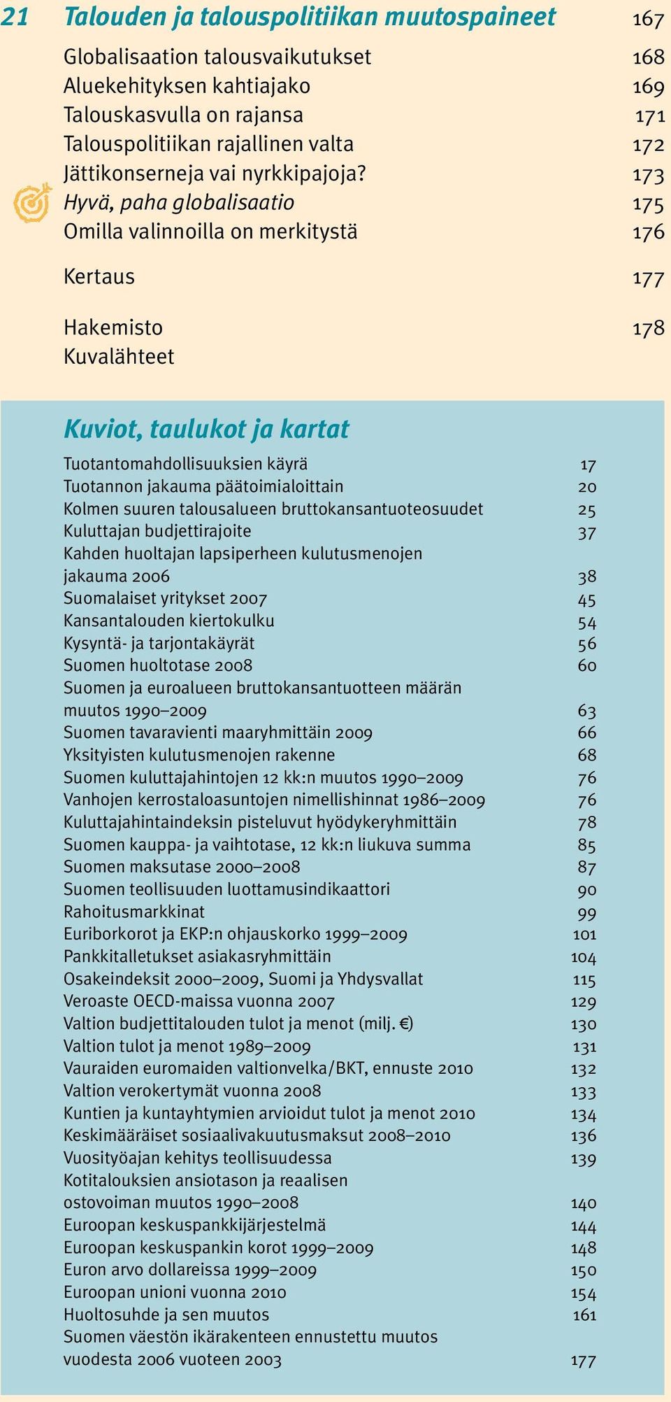 173 Hyvä, paha globalisaatio 175 Omilla valinnoilla on merkitystä 176 Kertaus 177 Hakemisto 178 Kuvalähteet Kuviot, taulukot ja kartat Tuotantomahdollisuuksien käyrä 17 Tuotannon jakauma