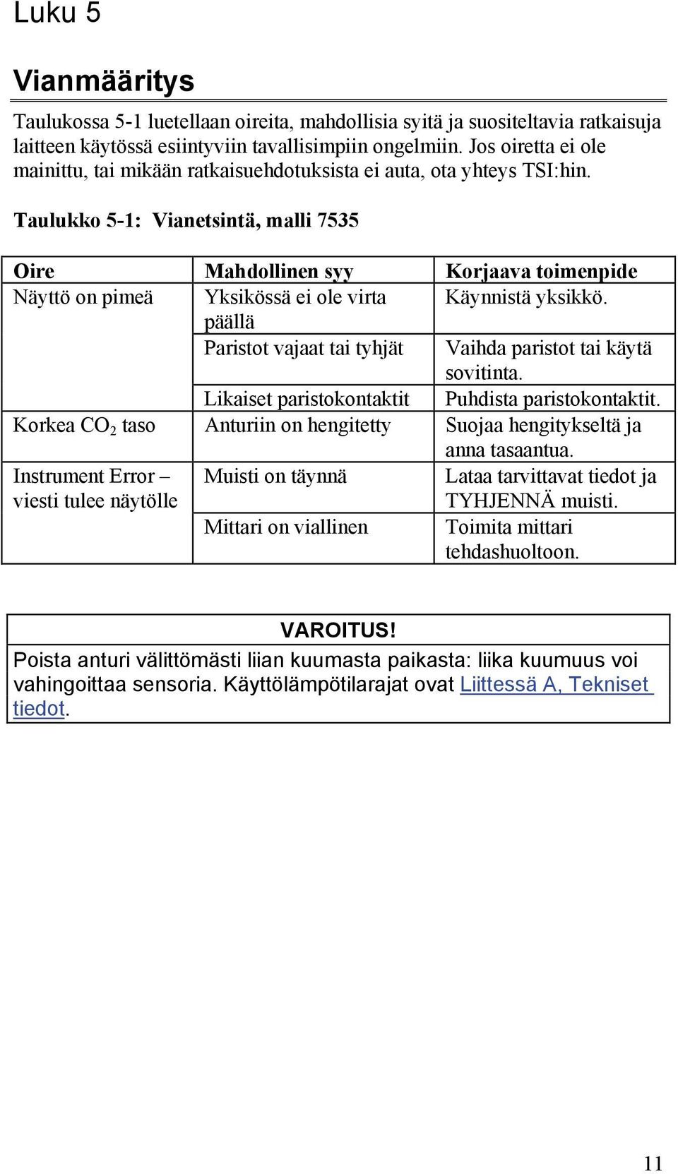 Taulukko 5-1: Vianetsintä, malli 7535 Oire Mahdollinen syy Korjaava toimenpide Näyttö on pimeä Yksikössä ei ole virta Käynnistä yksikkö.