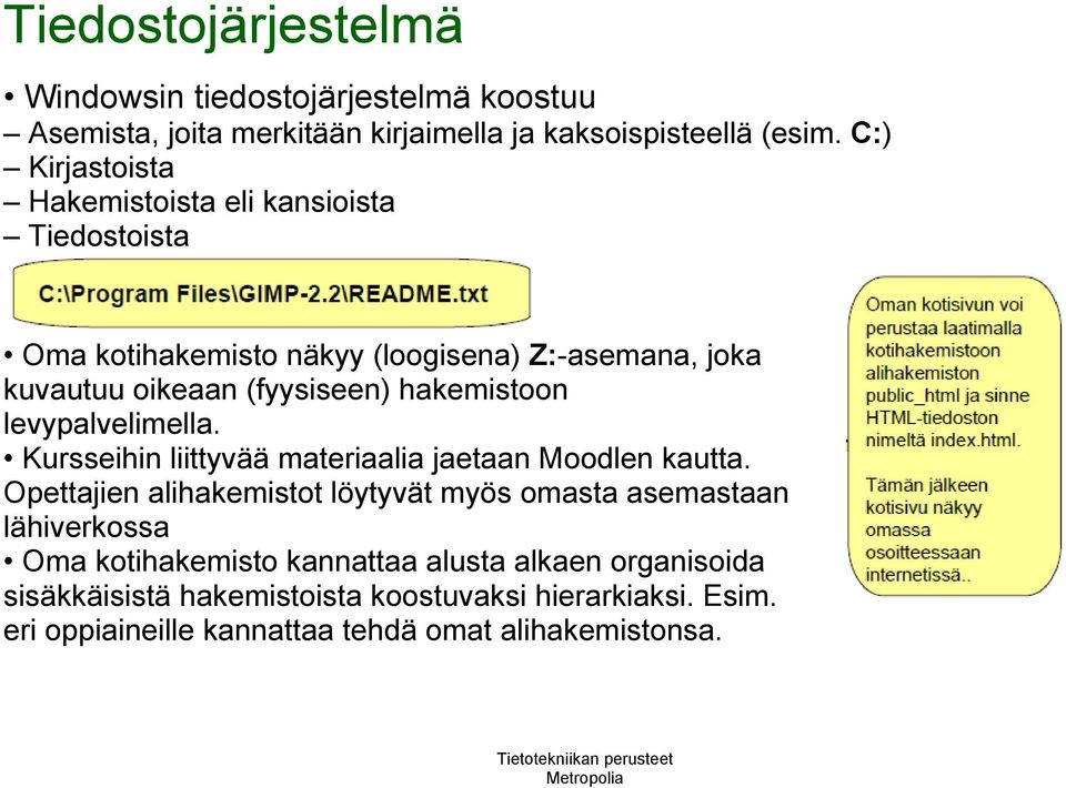 hakemistoon levypalvelimella. Kursseihin liittyvää materiaalia jaetaan Moodlen kautta.