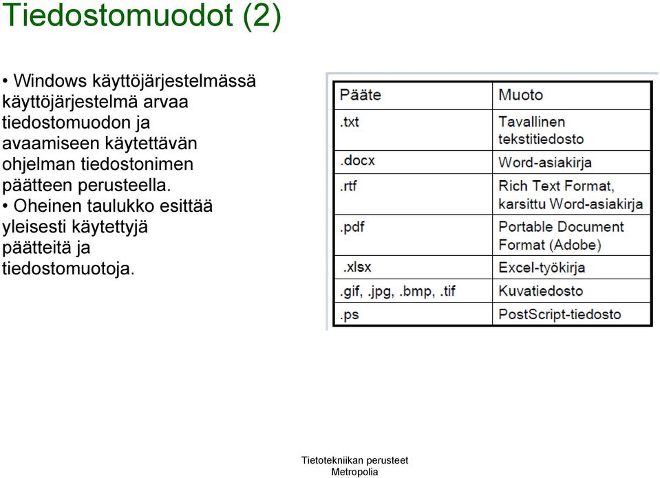 käytettävän ohjelman tiedostonimen päätteen perusteella.