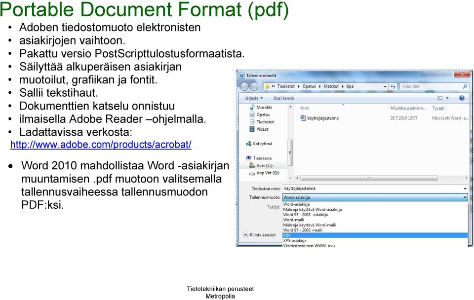 Sallii tekstihaut. Dokumenttien katselu onnistuu ilmaisella Adobe Reader ohjelmalla.