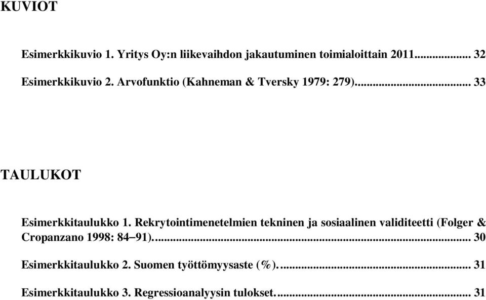 ... 33 TAULUKOT Esimerkkitaulukko 1.